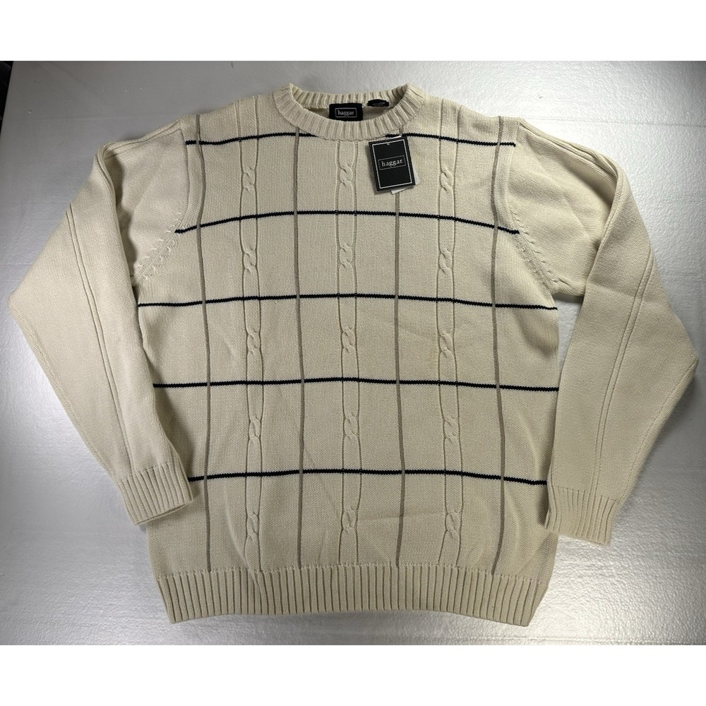 Haggar Cable Knit Sweater Men's Size‎ Large Beige Cream NWT 90s Y2K Sweatshirt
